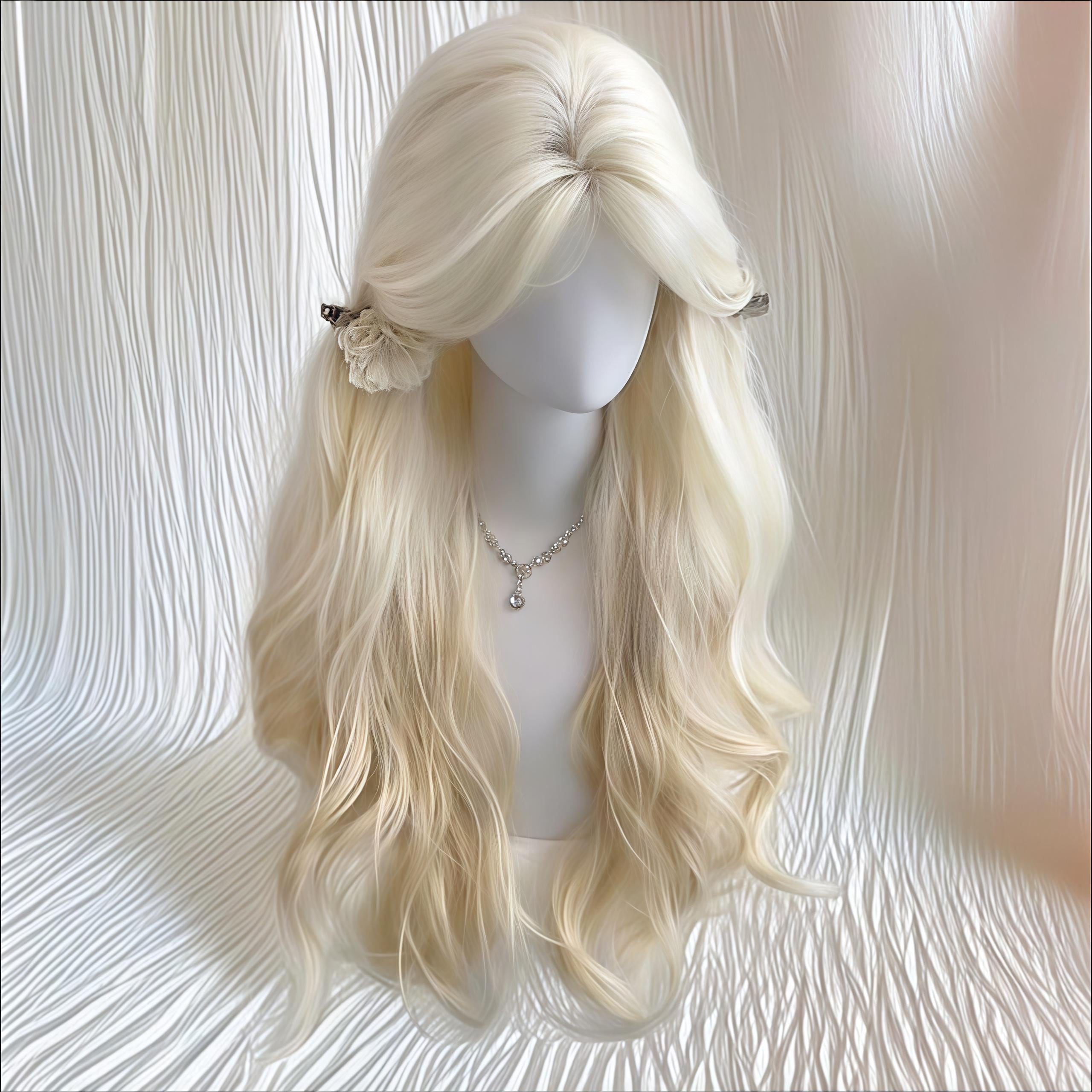 Blonde Wave Cosplay Wig With Curtain Bangs, 65cm Ash Gold Bob, Soft ...