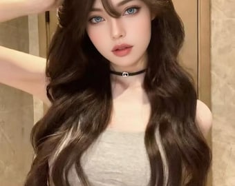 K-Pop Big Wave-Perücke | 60 cm Hitzebeständige Synthetikhaare | Instagram Trendige Perücken für Mädchen | Dunkelbraunes gewelltes Haar