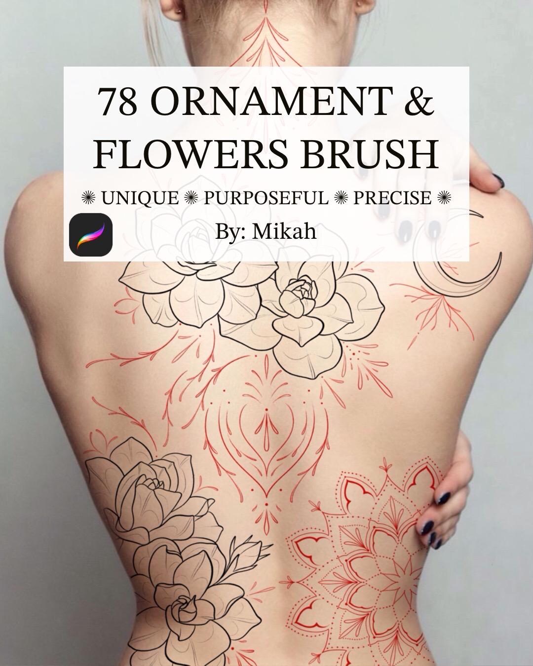 Procreate Floral Stamp Brush Set 78 Flower Leaf Ornament and Mandala ...