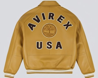 Chaqueta bomber de cuero Timberland Avirex, ropa de calle vintage, ropa de abrigo universitaria de invierno.