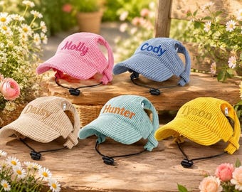 Personalized Dog Hat, Custom Embroidered Dog Baseball Cap, Corduroy Puppy Hat, Pet Name Hat, Small Dog Gift, Dog Mom Gift