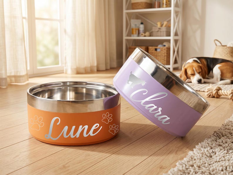 Ciotola personalizzata per cani con nome inciso, ciotola per animali domestici personalizzata in acciaio inossidabile, ciotola per acqua antiscivolo per gatti, regalo personalizzato per cani immagine 11
