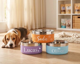 Engraved Dog Bowl Custom Name, Personalized Stainless Steel Pet Dish, Non-Slip Puppy Feeder, Customized Cat Bowl Gift, Pet Lover