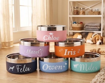 Custom Pet Bowl with Engraved Name, Stainless Steel Dog Cat Food Bowl, Personalized Puppy Gift, Durable Non-Slip Pet Feeder