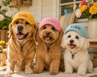 Personalized Puppy Cap, Embroidered Dog Hat, Custom Pet Name Baseball Hat, Corduroy Dog Sun Hat, Dog Lover Gift, Puppy Accessory