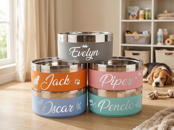 Personalized Dog Bowl Engraved Name, Stainless Steel Custom Pet Dish, Non-Slip Cat Water Bowl, Customized Gift for Dogs