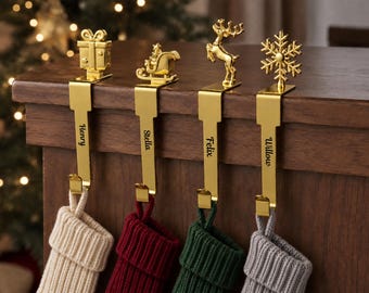 Custom Christmas Stocking Holder, Engraved Name Mantel Hook, Personalized Fireplace Hanger, Holiday Gift for Family