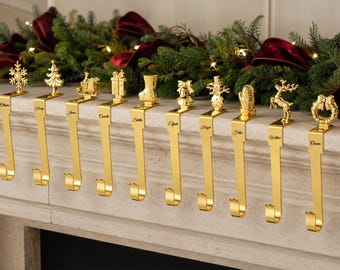 Portacalze natalizio personalizzato, gancio per caminetto con nome personalizzato, appendiabiti in metallo per camino, decorazione natalizia per la famiglia, regalo di Natale
