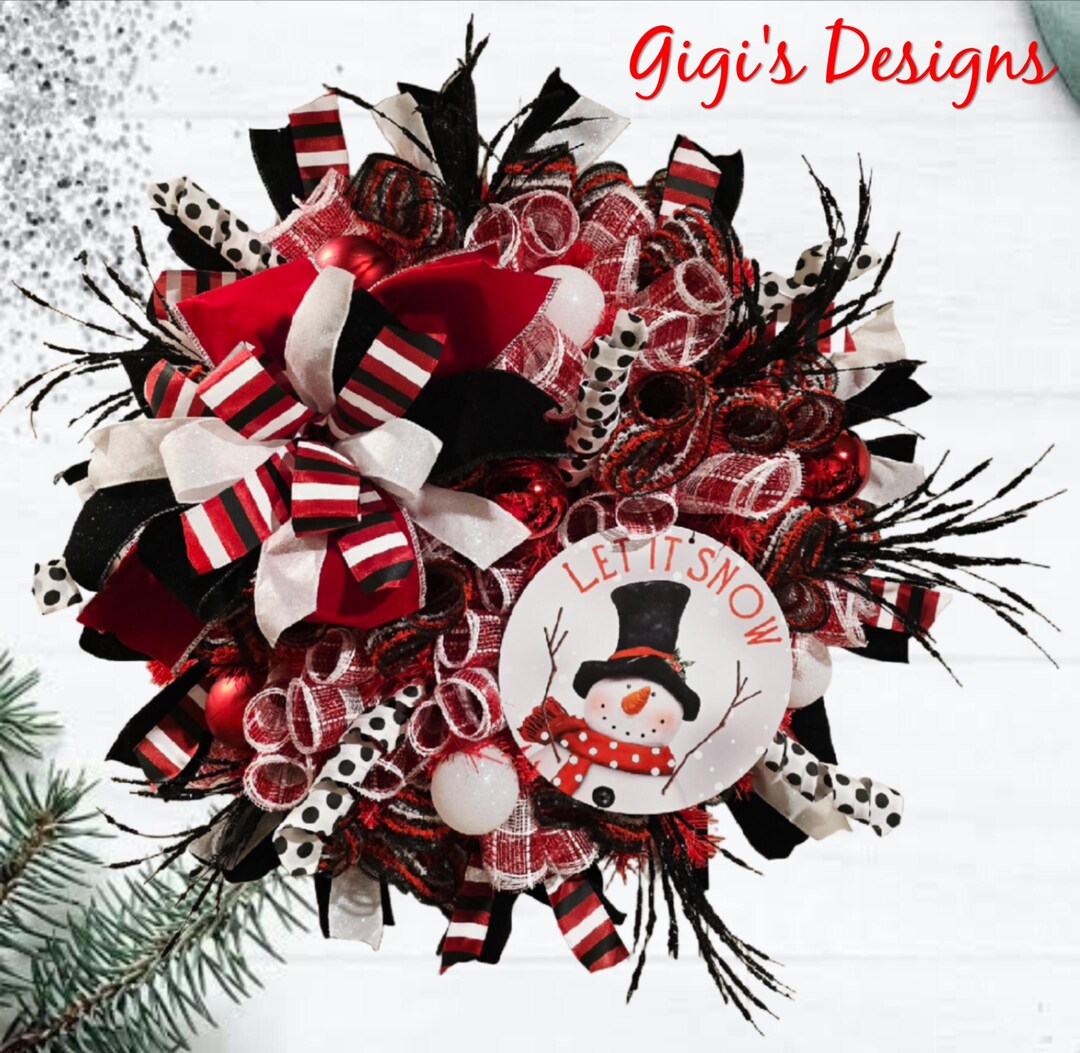 Let It Snow Winter Wreath | Red Black Snowman Wreath | Winter Front ...