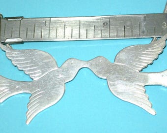 Vintage Signed Sterling Silver Large LOVE BIRDS Pendant NECKLACE