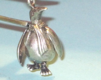 Vintage Sterling Silver Articulated PENGUIN Charm (Head Feet & Wings Move)