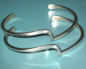 Sterling Silver 925 Signed Stack Stacking Cuff Bracelet Lot of 2