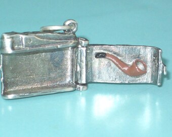 Vintage 60s UK Sterling Silver Lighter OPENS to Enamel Pipe