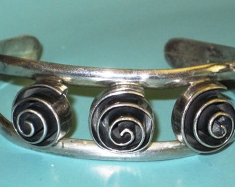 Vintage Signed HOB Mexico Sterling Silver Cuff Bracelet