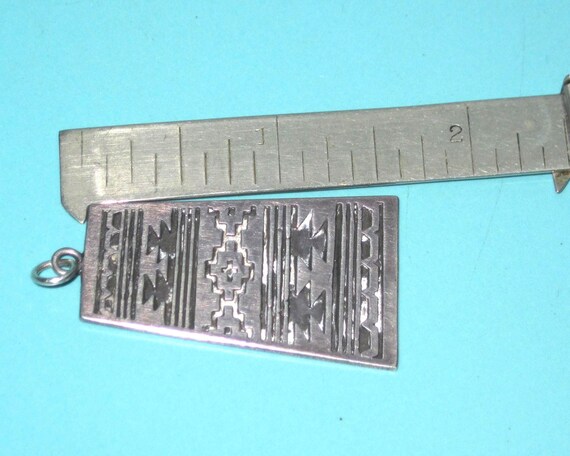 Navajo Signed Sterling Silver NAVAJO RUG Pendant Thick View 3