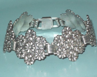Vintage Sterling Silver Nouveau FLOWERS FLORAL Link BRACELET