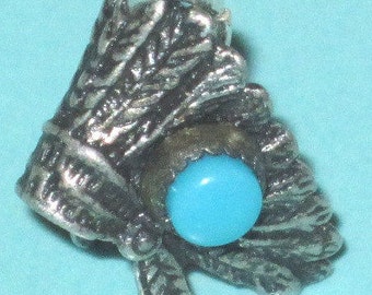 Vintage Sterling Silver Turquoise INDIAN CHIEF Feather Headdress Charm 1.5g