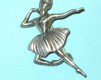 1960s Vintage Sterling Silver Ballerina Figural Brooch Pin