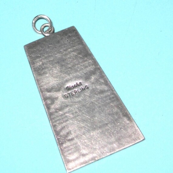 Navajo Signed Sterling Silver NAVAJO RUG Pendant Thick View 4