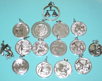 Vintage 1970s Sterling Silver ZODIAC (Lot of 15) CHARMs  45grams