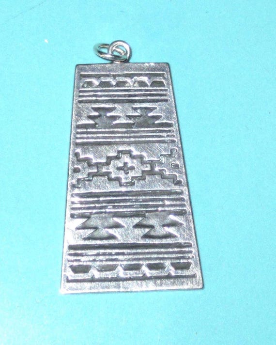 Navajo Signed Sterling Silver NAVAJO RUG Pendant Thick