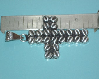 Rare Vintage Sterling Silver COFFEE BEAN CROSS 2 1/8" Pendant Taxco Mexico