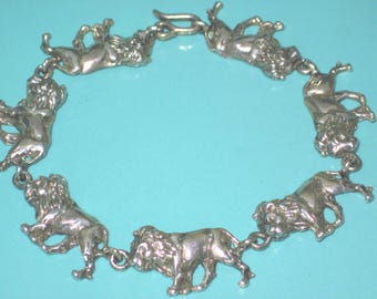 Vintage Taxco Mexico 950 Sterling Silver LION Link Bracelet