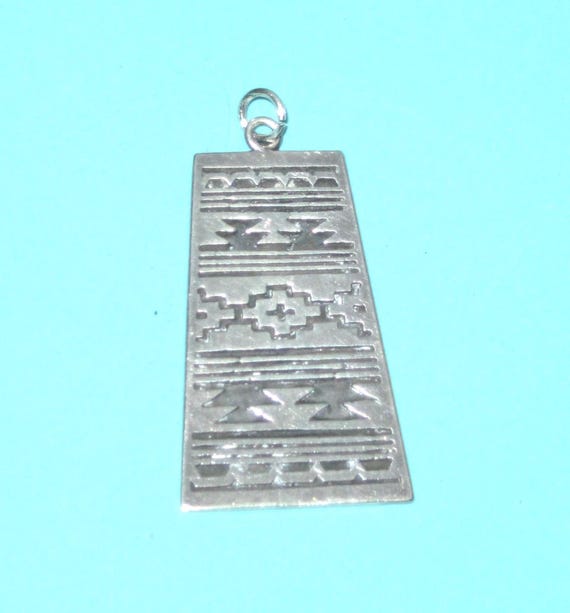 Navajo Signed Sterling Silver NAVAJO RUG Pendant Thick View 6