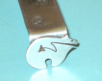 Native American Signed Sterling Silver Spirit BEAR & Bear Paw BOOKMARK