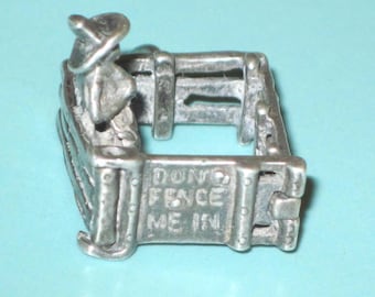Vintage 1950s Sterling Silver "Don't Fence Me In"  Charm  GATE OPENS
