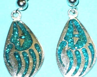 Native American Signed Sterling Silver Turquoise BEAR PAW CLAW 1 3/8" Dangle Earrings