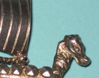 Vintage Sterling Silver MOVABLE Sail VIKING SHIP 1 1/2" Pendant Charm