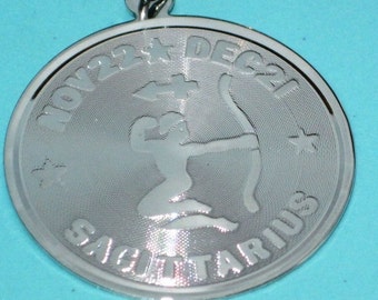 Vintage Sterling Silver Large 1 3/8" Disk ZODIAC Sagittarius Pendant