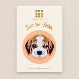 Embroidered Beagle Dog Iron-On Patch, Brown and white Dog, Dog Applique for Jackets, Denims