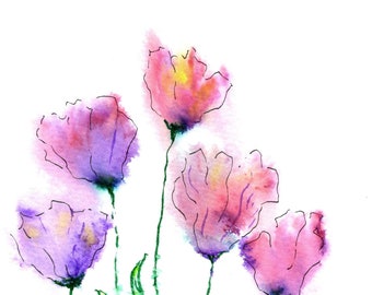 Impression d'aquarelle de fleur de lavande, impression d'art de fleur, art de fleurs pourpres, fleurs roses
