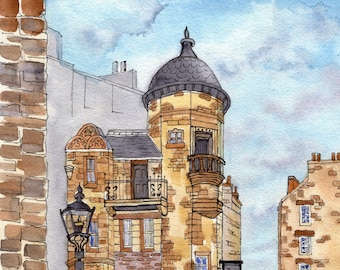 Historic Art Print, Writers Museum Print, Edinburgh Pen and Wash, Historic Building Painting, Famous Tourist Site, Scotland Architecture