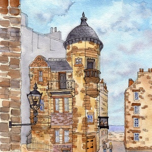 Historic Art Print, Writers Museum Print, Edinburgh Pen and Wash, Historic Building Painting, Famous Tourist Site, Scotland Architecture