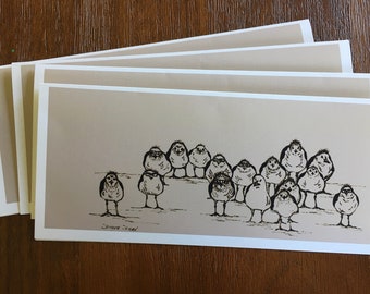 Folded Note Cards, Ink Drawing Note Cards, Funny Greeting Card Set, bird cards, comical bird cards, cute cards