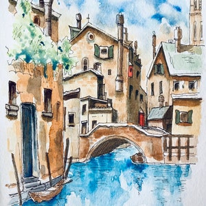 SALE!  Original Watercolor Painting, Venice Watercolor, Old World Painting, Italian Painting, Historical Painting