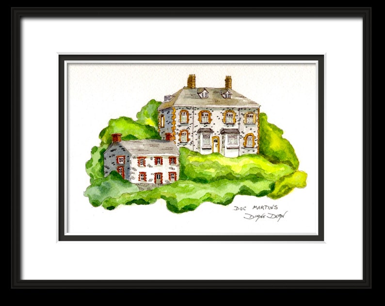 Watercolor Art Print of Doc Martins Surgery, from television series, Port Isaac, Cornwall Print, Portwenn Painting image 2