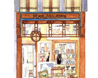 Fabulous Shopfront Art Print, Watercolor and Ink Art Print, Large Watercolor Store Front Print, Pen and Wash