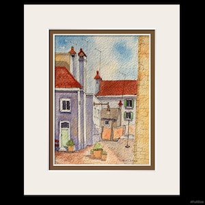 Urban Watercolor inK, Italian Cityscape, Pen and Wash City Street, Original Urban Painting