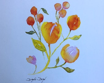 Watercolor Tulips Print in oranges and pinks