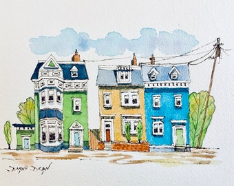 SALE PRICE for TWO Watercolor prints of Jelly Bean Row Houses from St. John’s, Newfoundland