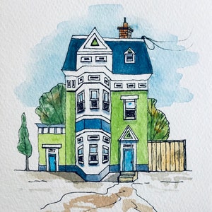 Art Print, House Painting, Urban Print, Cityscape, Ink and Watercolor Print