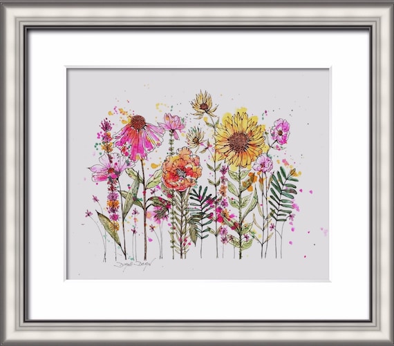 Wildflowers Watercolor Art Print: Bright Floral Illustration - Etsy