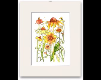 Original Watercolor Flower Painting, Sunflower Painting, Daisies Painting