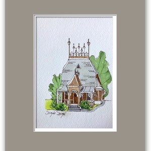 Original Watercolor Painting of Playhouse, Watercolor and Pen House Portrait, Lucy Haskells playhouse, Original Pen and Wash, House Sketch,