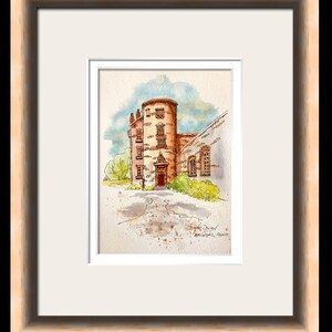 Original France Watercolor Painting, Watercolor Castle, Pen And Wash Painting, France Painting, Bruniquel Painting, Architecture  Painting