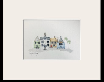 Cute Art Painting, Original Watercolor Small Houses Painting, Watercolor Cityscape, Street Watercolor Painting